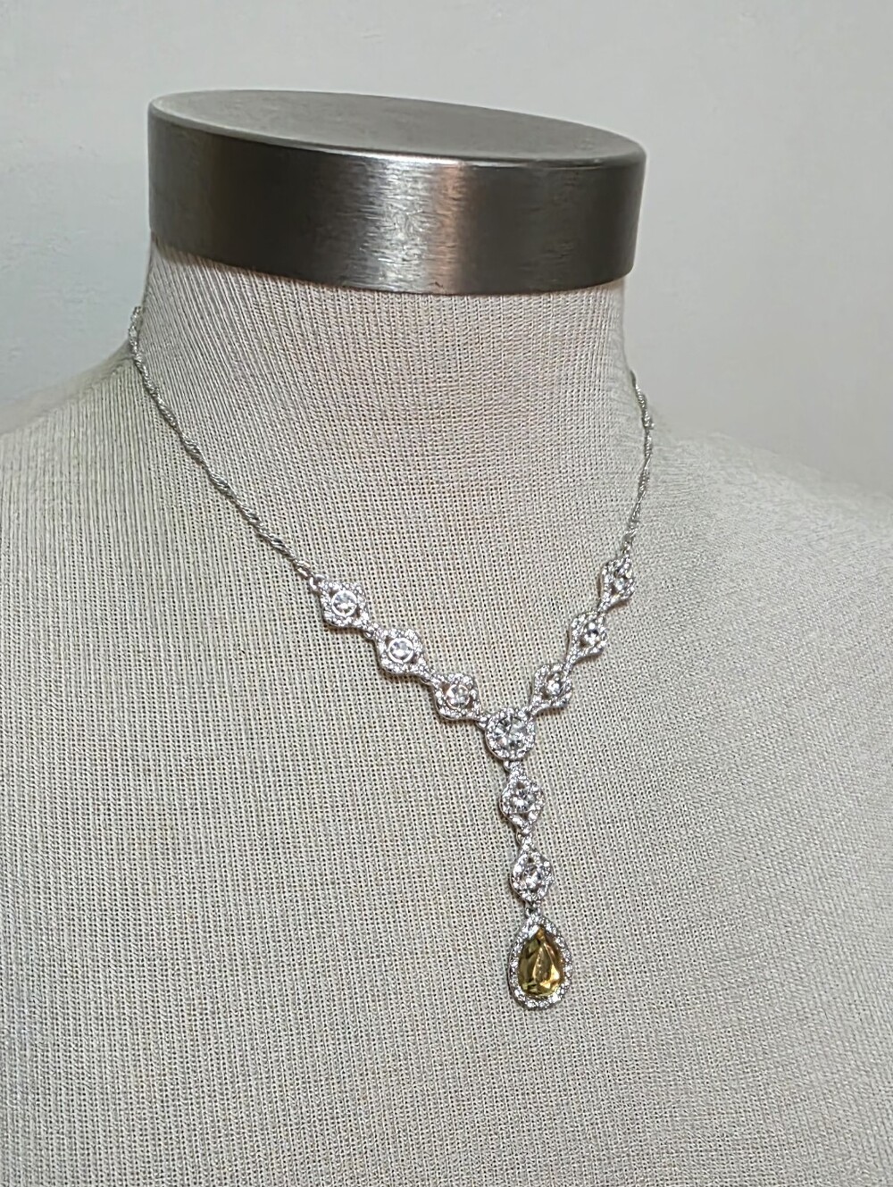 Formal Y Style Crystal With Teardrop Necklace 16"